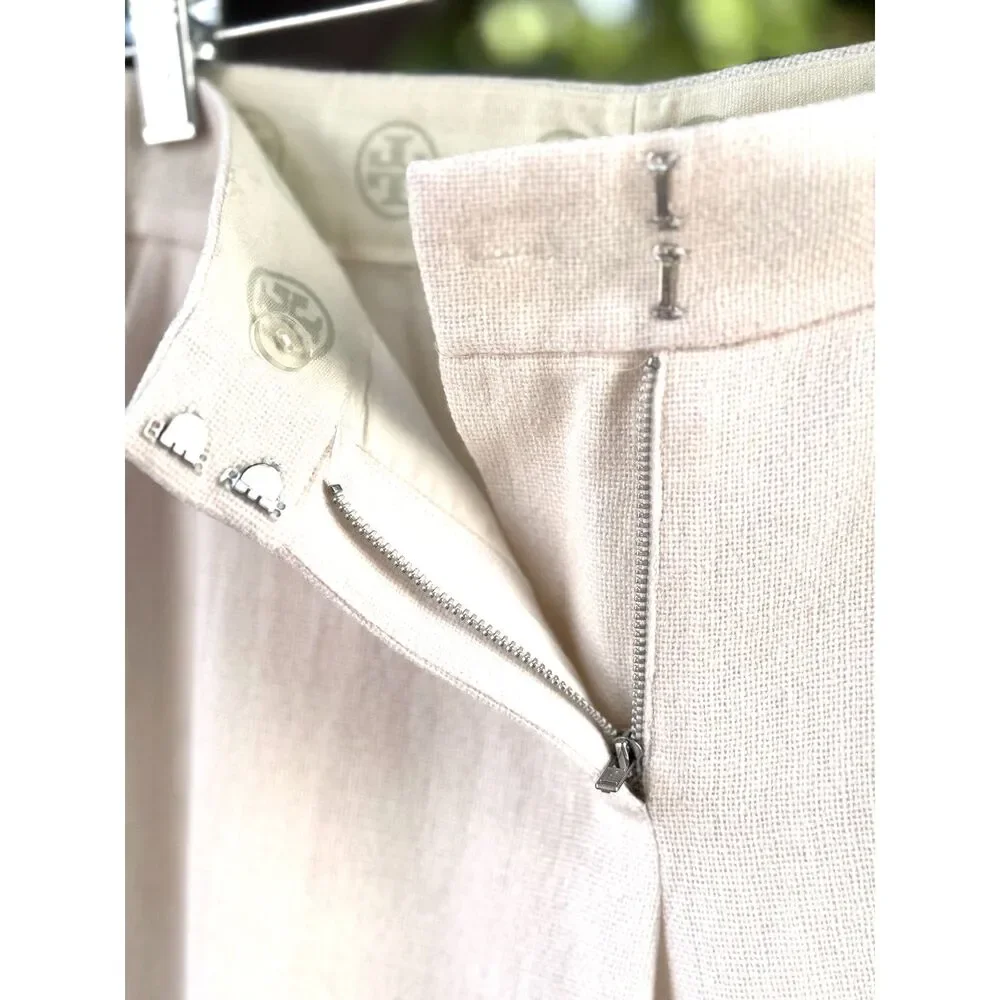 Tory Burch Cream Wool Viscose Angora Textured MidRise Wide Leg Pant Smaller SZ 6